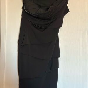 White House Black Market Asymmetrical Ruffled Black Cocktail Gown